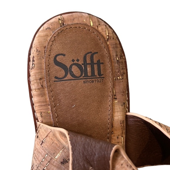 Sofft Pierz Tan Cork & Metallic Gold Chunky Heel Sandals in Gold Natural - 9.5 - Picture 14 of 16